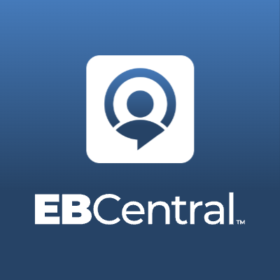 EBCentral logo, a white square with a stylized person symbol, representing the new EBC mobile app featured in the webinar.